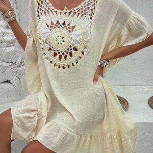 Elegant Cream Crochet Swim Cover-Up